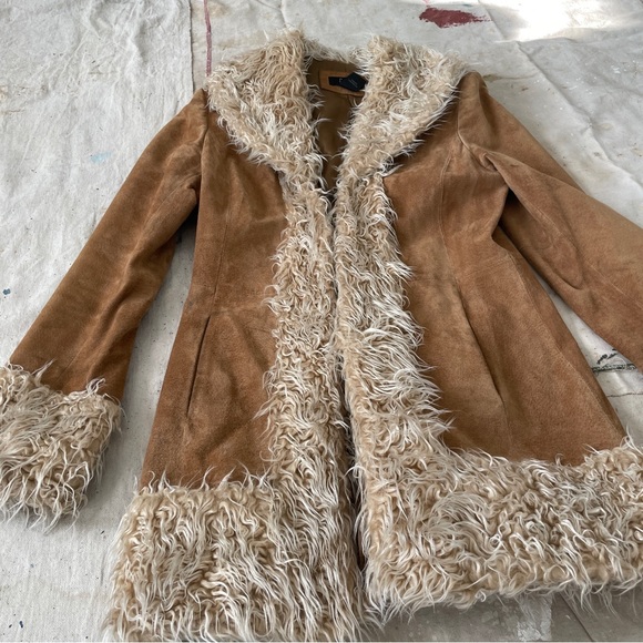 Perfect Vintage 90s/Y2K Penny Lane Style Real Suede Leather/Faux Fur Trim Coat - Picture 4 of 11